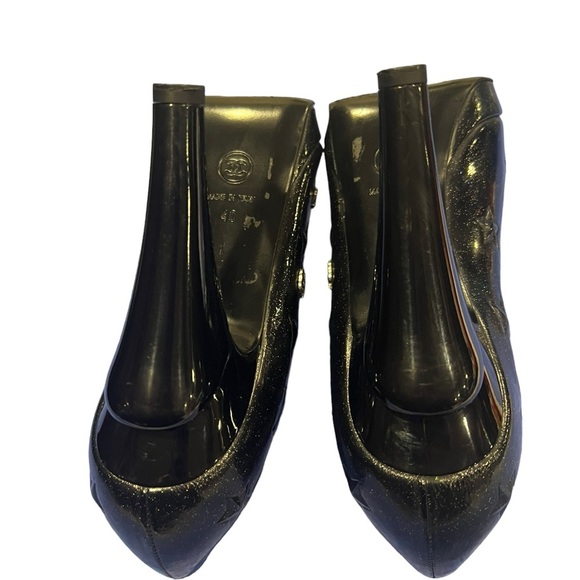 Chanel Black Glitter Star Embossed Patent Leather CC Embellished Platform Pumps - Picture 6 of 16